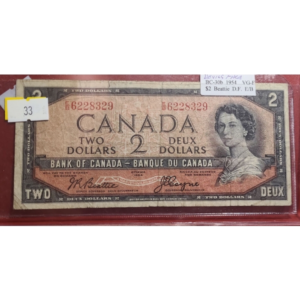 Bank of Canada 1954- $2 "Devil's Face" Bill E/B6228329