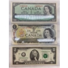 Image 1 : Canadian 1954 and 1973 $1.00 Bills and U.S. 2003 $2.00 bill Prefix E/I *AA