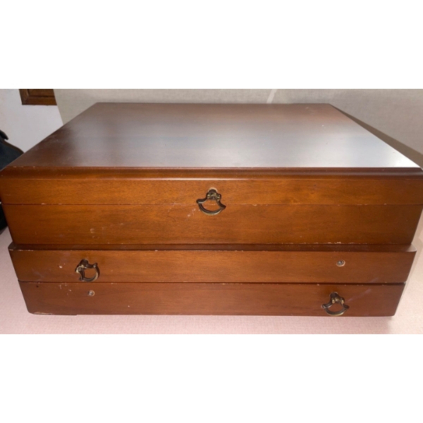 Vintage Flatware Collection In Oak Crate - Stainless Steel