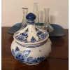 Image 1 : Assorted Vintage Vases, Blue Serving Plate, Mini Ship in A Bottle & Delpft Jar w/Lid