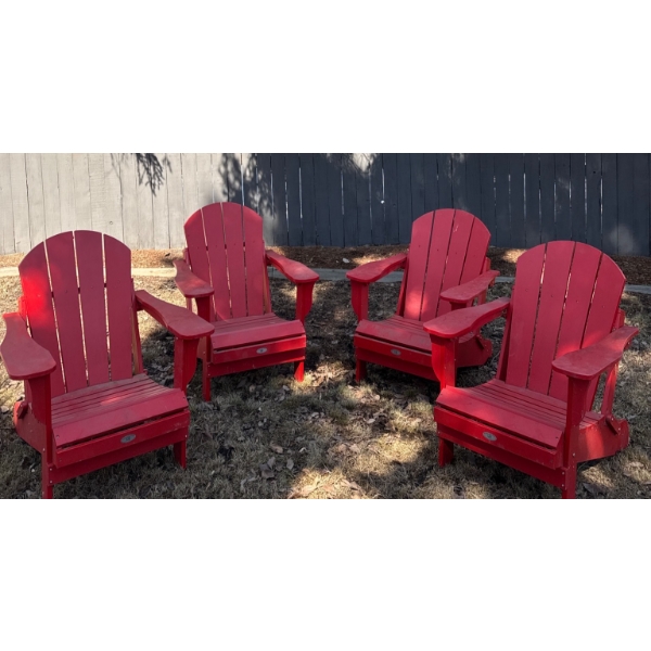 Four Red Wooden Adirondack Chairs by Atlantic Elite