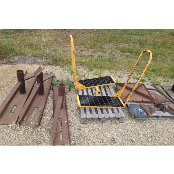 Pallet w/ Beams12 W, 63 D, 22 T, Yellow Platforms Steps for Pickup 37 W, 20 D, 44 T, Square 27 X 27