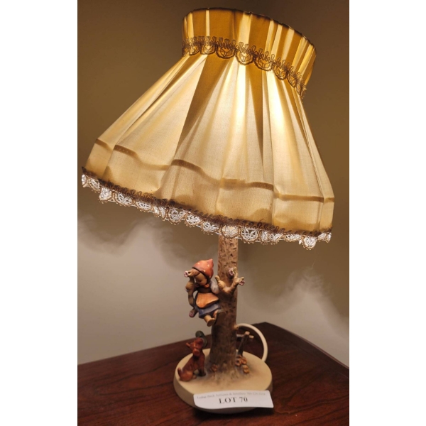 Hummel Table Lamp with Figurine Base and Fabric Shade