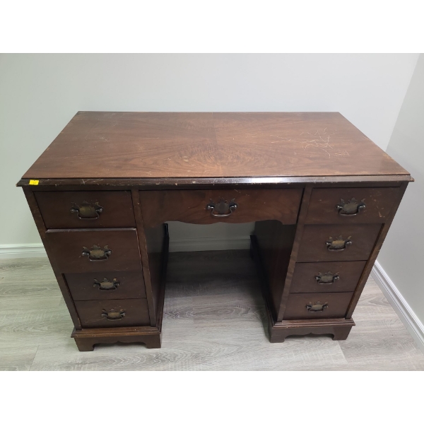 Wooden desk with drawers/ metal pull handles- 41W, 30T, 22D
