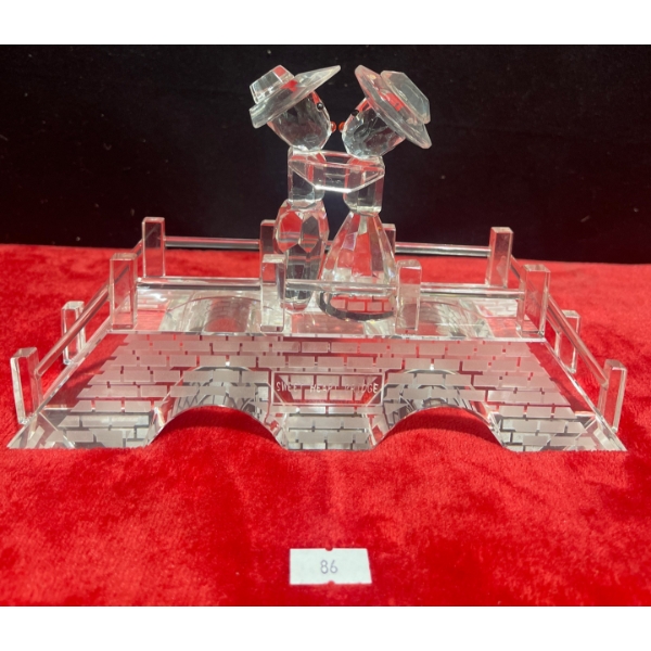 Collectible Crystal Ornament of Two People Kissing On A Bridge