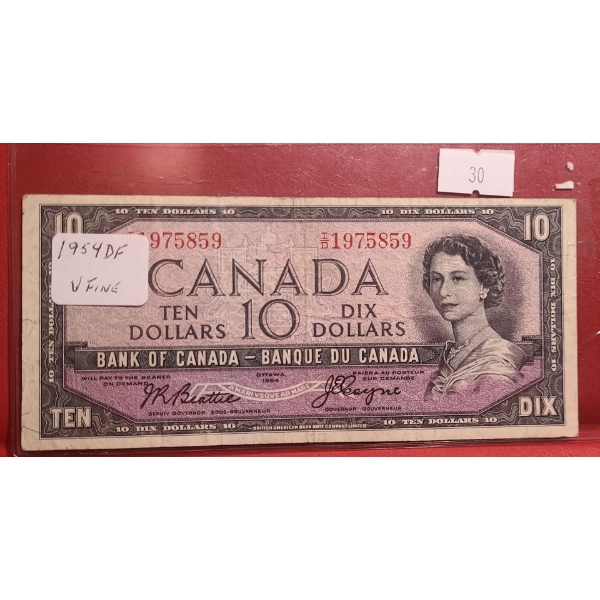 Bank of Canada 1954- $10  "Devil's Face" Bill I/D1975859