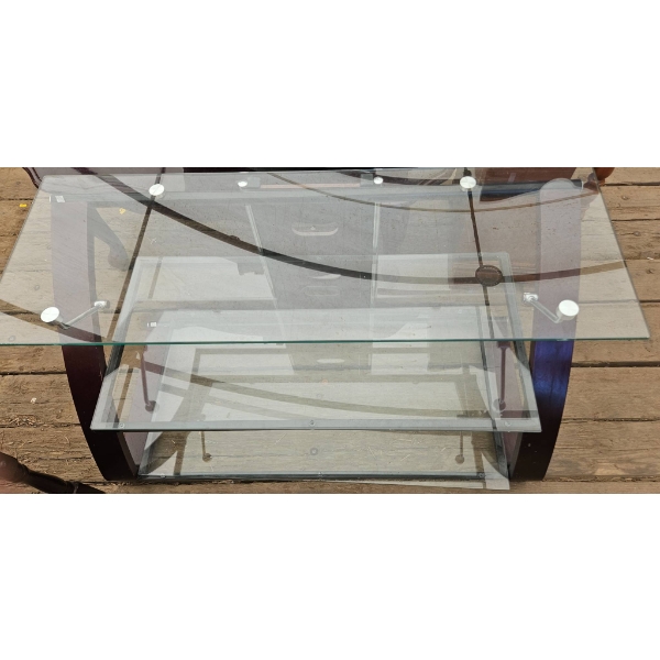 Glass and Wood Media Stand, 42 by 15 by 22 Inches