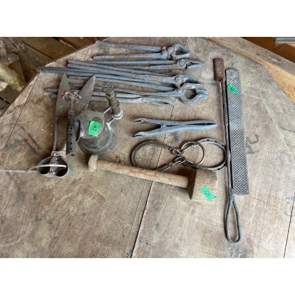 Antique Blowtorch & Metal Wood Working Tools Plus Sheep Shears 