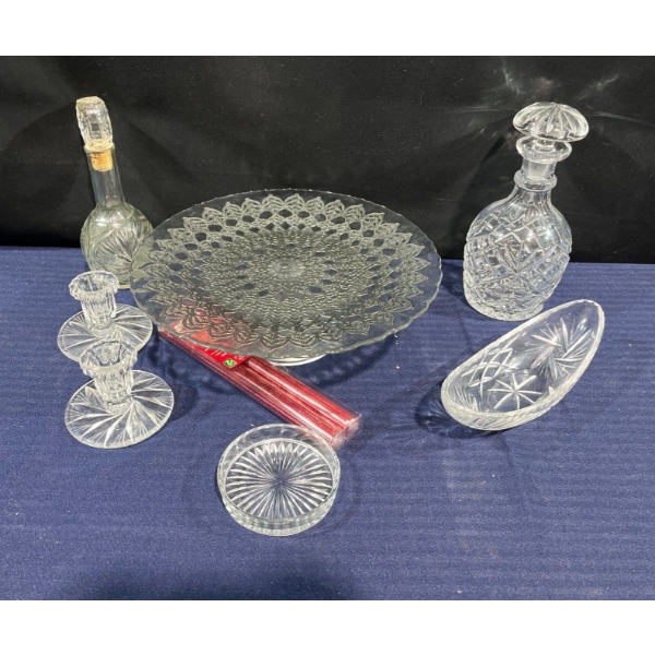 Crystal and Glassware - Decanter, Tray, Candlestick Holder, and more