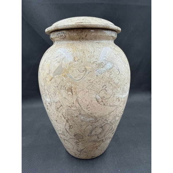 Marine Fossil Marble Lidded Urn 10T