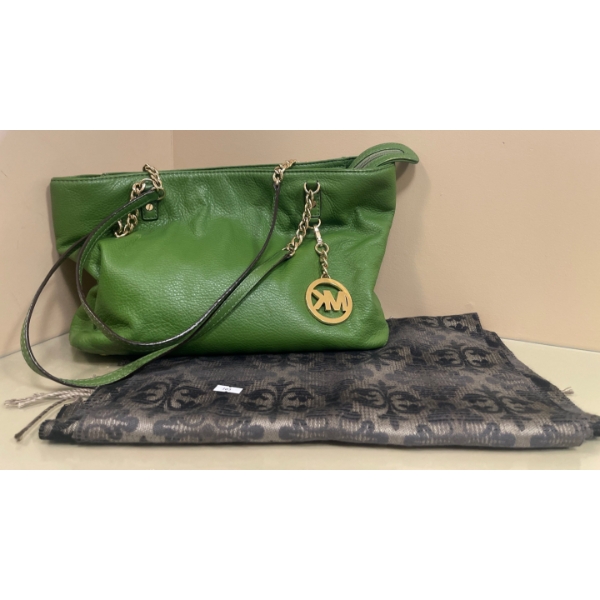 Green Micheal Kors Hand Bag/ Purse & Super Soft Scarf
