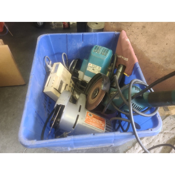 Bin of Power Tools Including Makita, Black & Decker