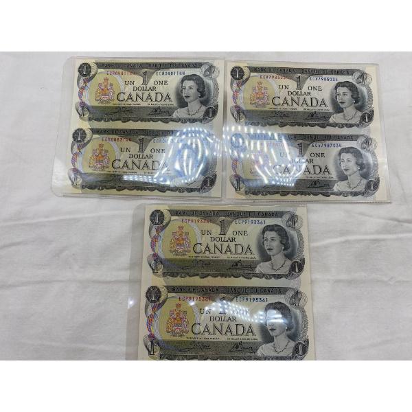 3 uncut 1:2 Canadian 1973 $1.00 Bills Prefix: ECR ECV ECP