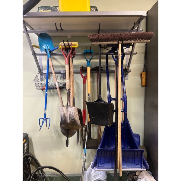 Garden Tools Shovels Gas can Rack Not Included 
