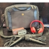 Image 1 : Tech Lot: Laptop Bag with Bluetooth Speaker, Headphones, and Microphones