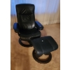 Image 1 : Black Leather Chair 24" Base, 30 W, 24 D, 38 T and Ottoman 18" Base, 20 W, 16 D, 16 T 