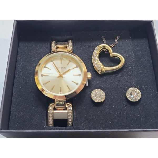 Sutton by Armitron Set- Watch, Pendant (16" Chain/ 3" Extension), Earrings