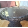 Image 2 : Wicker Look Two Seat Sofa 76 W, 35 D, 34 T and Table w/ Glass Topper 24" Diameter, 22 T