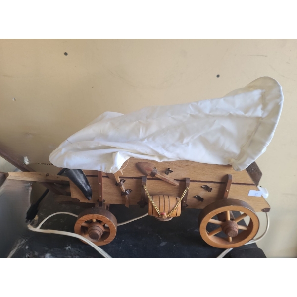 Wooden Covered Wagon Table Lamp 21 W, 6 D, 11 T 