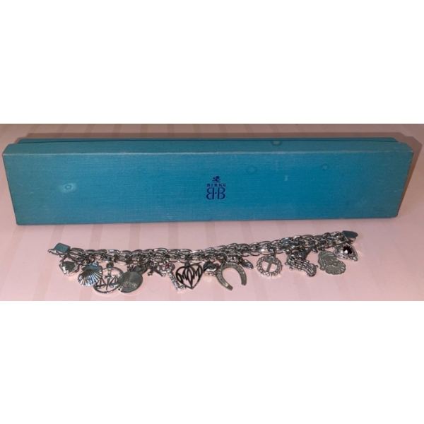 BIRKS Silver Charm Bracelet w/ A Lifetime Of Charms 