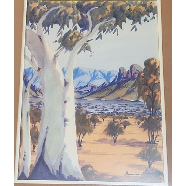 Artist Signed Watercolor of Central Australian Landscape by Maurice Namatjira