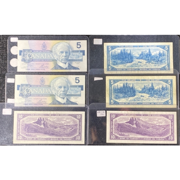 2 Rare $5 Bird Notes , 1986 Uncirculated Bills and Devils Face $10 Bill