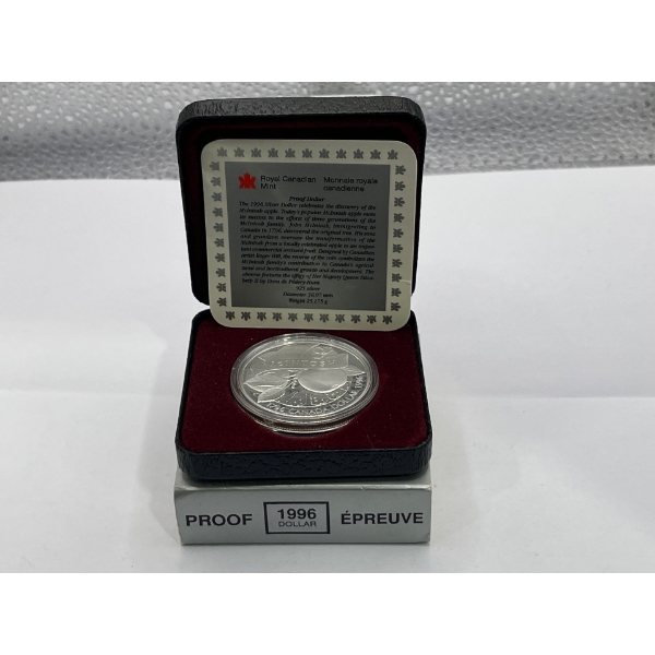 1996 Canadian McIntosh Apple Silver Dollar Coin 25.175g 92.5%Silver