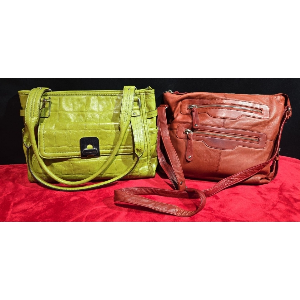 2 Leather Handbag/Purses, Yellow and Red Leather Bag 
