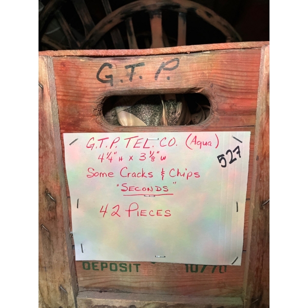  Insulators G. t.ptel..co aqua 41/4 h x 3 1/8 w some cracks and chips seconds 42 pieces..