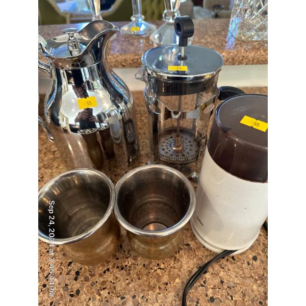 Water Decanter Coffee Press & 2 Copper Goblets 