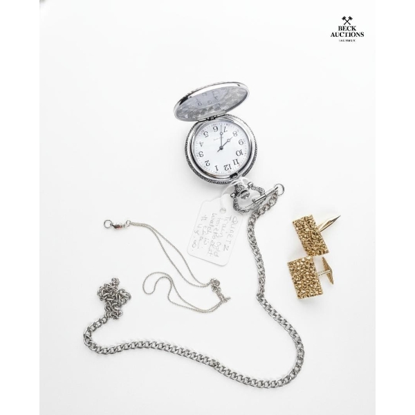 Vintage Pocket Watch Quartz Watch Cool Chain Golden Sailboat Cover Watches , Gold-Toned Cufflinks.