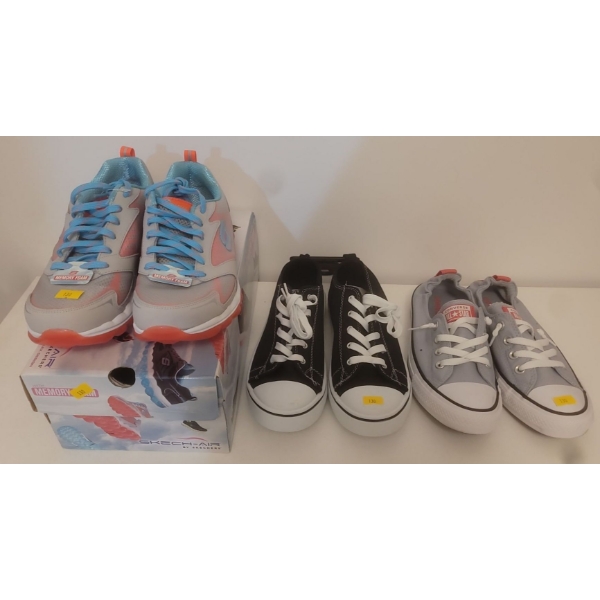 Three Pairs Of Size 8-9 Woman's Street ware Shoes For Rain Or Shine  Sketchers & More