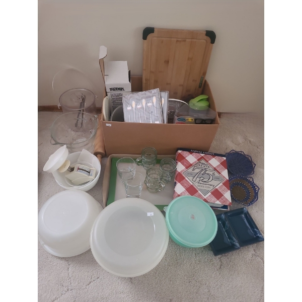 Miscellaneous Kitchen Items Including: Cake Forks, Kitchen Aid Cutting Board, Rolling Pin and More!