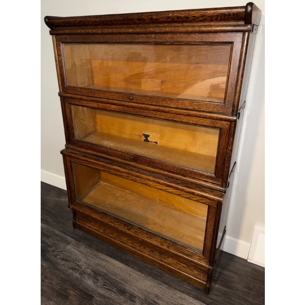 Antique Oak Barrister Bookcase- Stackable Lawyer Design 35x17x57"tall