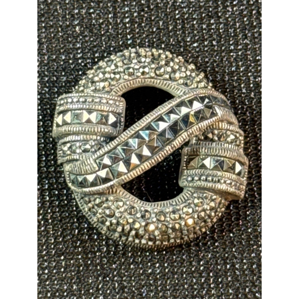 Antique Sterling Silver Marquesite Brooch 9.4g