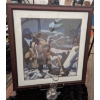Image 1 : Framed Charles Comfort Print Return to Toboggan with Certificate of Authenticity and Glass Oil Lamp