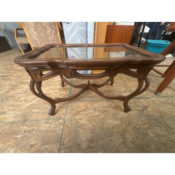 Wood and Glass Rectangular Coffee Table