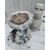 Image 1 : Resin Birdbath with Rabbit Motif 29 T and Easter Island Resin Moai Statue 32 T (Small Chip at Base)