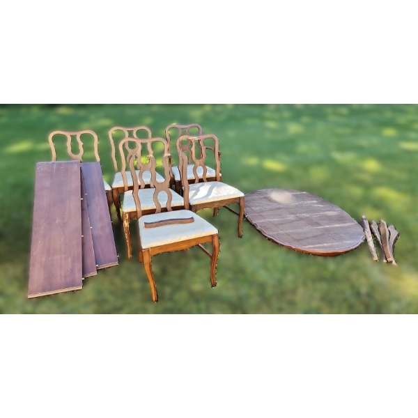 Wooden Dining Table 57 W, 41 D, 29 T, Arm: 22 W, 17 D, 34 T, Side: 19 W, 17 D, 34 T, Leaf Extensions