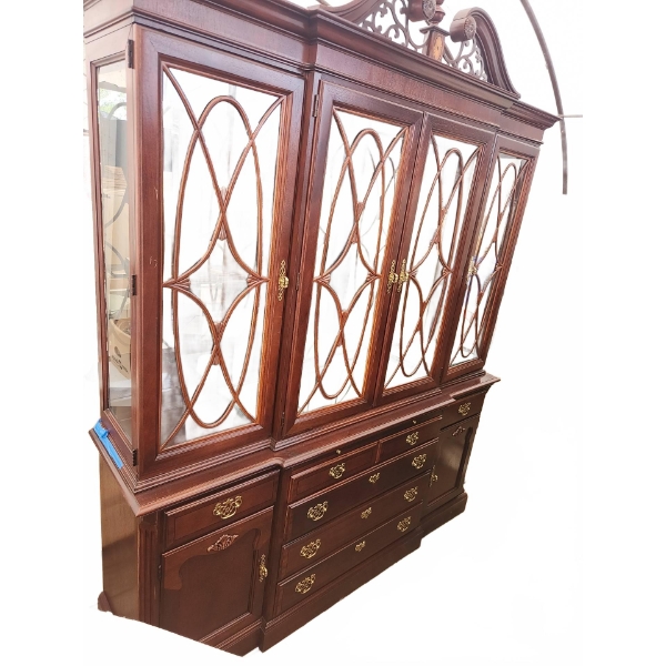 Buffet & Hutch Set With Collector Plates, Mirrored Curio, and Lighting