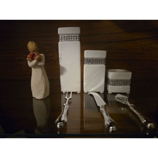 White Candle Holders Collection, Stainless Serving Utensils &  Willow Tree Hand Carved Figure
