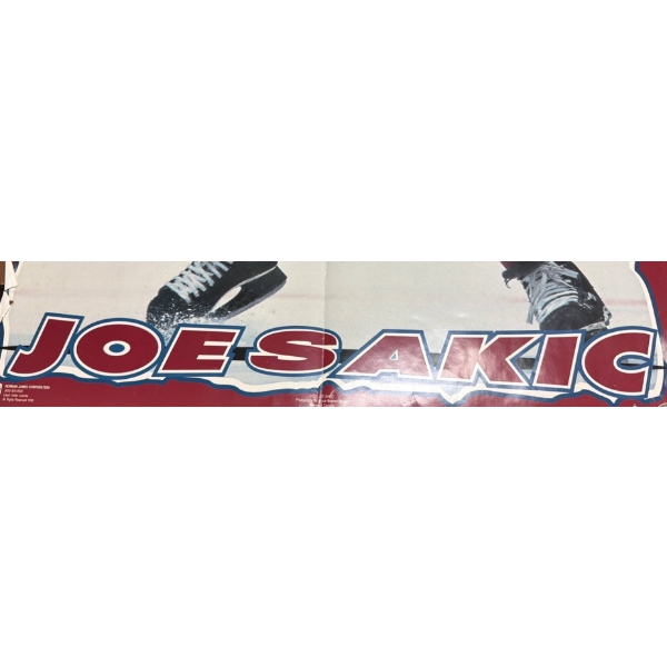 Joe Sakic Colorado Avalanche Poster Featuring Team Colors and Action Pose