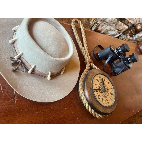 Vintage SmithBilt Cowboy Hat Made In Canada Size 6 7/8  Decorative Clock & Vintage Celebrity Binocul