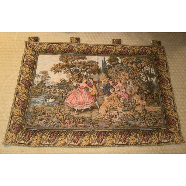 Minuetto Italian Tapestry - Jacquard Woven Wall Hanging Ft. A Pastoral Scene