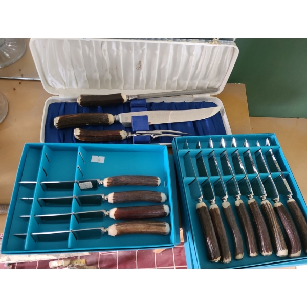 Stag Horn Handle Stainless Steel Knives with x 34 and Carving Set