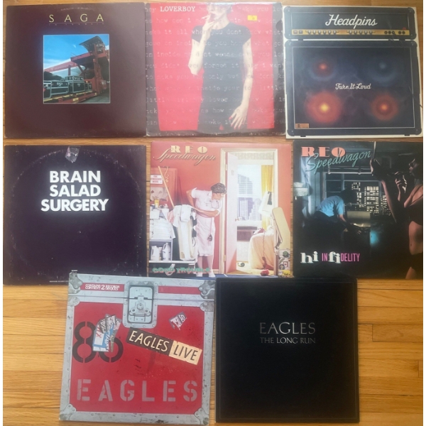 Bundle Of Collectible Vinyl Albums/Records  The Eagles, Reo Speedwagon, Brain Salad Injury, Saga, Lo
