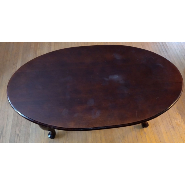 Oval Mahogany Wood Claw Foot Coffee Table  47"w x 28"d x 17"tall