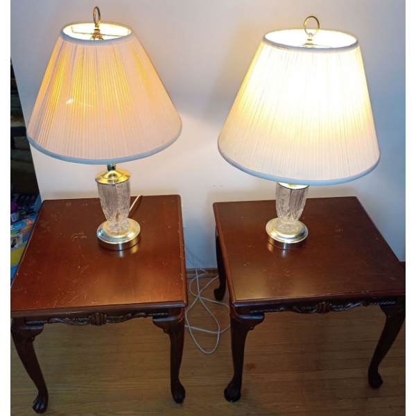Quality Carved Mahogany Ball & Claw  Side/End Tables  with Two Crystal Lamps