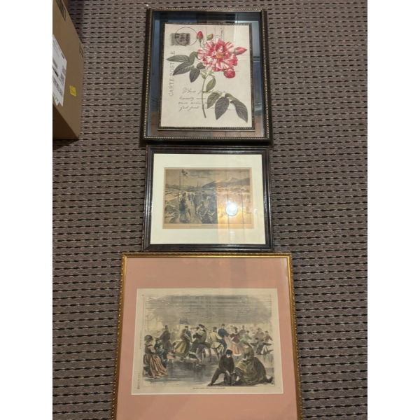 3 vintage prints top is a reprint of a Porsche stamp middle is a early 1900s photo and bottom is a p