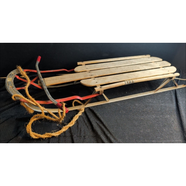 Antique Toboggan - Snow Sleigh Wood w/ Metal Base 48x14 